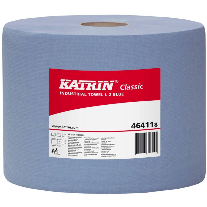 V&aelig;rkstedsrulle, Katrin Classic, 2-lags, 380m x 22cm, &Oslash;29cm, bl&aring;, nyfiber