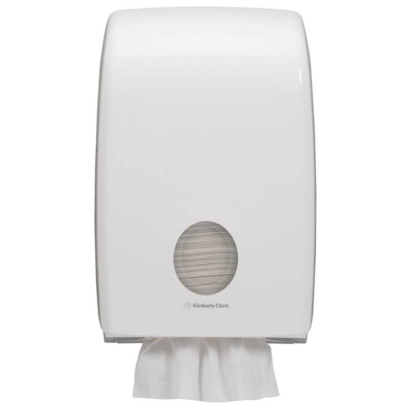 Dispenser, Kimberly-Clark Aquarius, 13,6x26,5x39,9cm, hvid, plast, til h&aring;ndkl&aelig;deark maks dybde 10,8 cm og maks bredde 22,5 cm *Denne vare tages ikke retur*