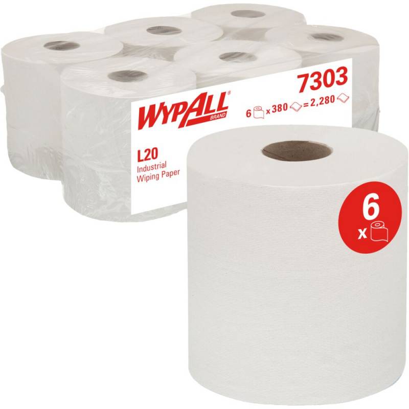 H&aring;ndkl&aelig;derulle, Kimberly-Clark Wypall L30, 2-lags, Midi, 127,5m x 18,5cm, hvid, genanvendt papir, med spiralhylse *Denne vare tages ikke retur*