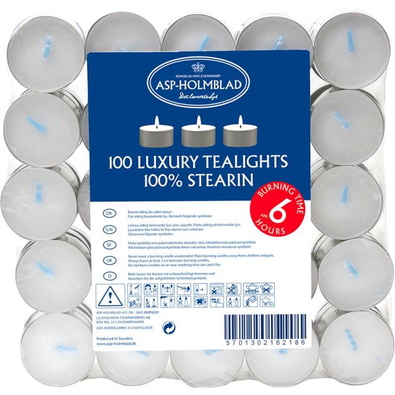Fyrfadslys, ASP-Holmblad, &Oslash;3,7cm, hvid, 6 timer, stearin