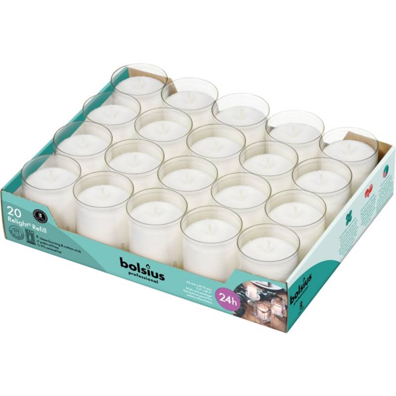 Refill, Bolsius, 6,5cm, &Oslash;5,2cm, klar, 24 timer, paraffin, til Relight stager