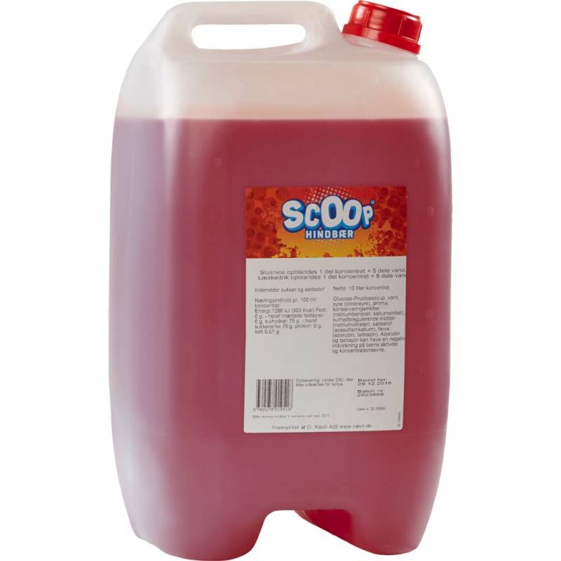 L&aelig;skedrik/Slush Ice, Scoop, 10 l, hindb&aelig;r, uden azofarvestoffer
