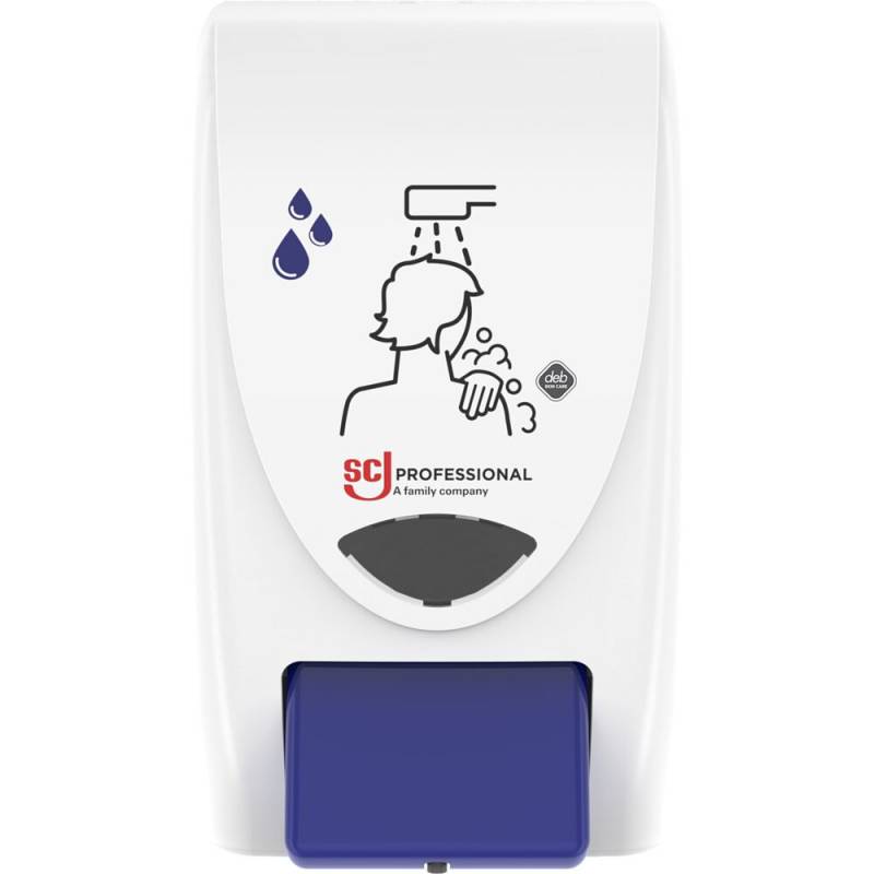 Dispenser, SCJ Professional Hair & Body, 2000 ml, hvid, plast, manuel, med bl&aring; knap,4,5 ml pr. dosering *Denne vare tages ikke retur*