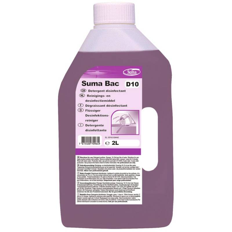 Reng&oslash;ring og desinfektion, Diversey Suma Bac D10, 2 l, til overflader, flydende