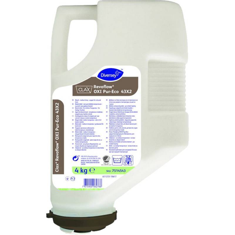 Blegemiddel, Diversey CLAX Revoflow OXI bleach 43X2, uden klor, farve og parfume, 4 kg