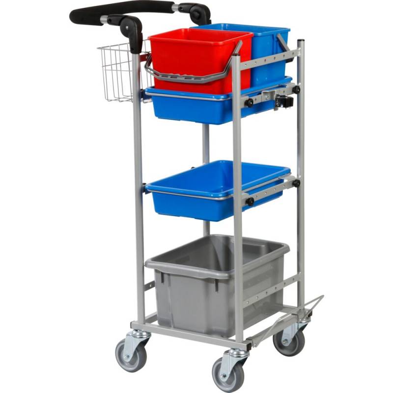 Reng&oslash;ringsvogn, Tina Trolleys ERGO Super Kompakt, 440x370x1025mm, s&oslash;lv, pulverlakeret st&aring;l, til fugtsystem, med tilbeh&oslash;r *Denne vare tages ikke retur*