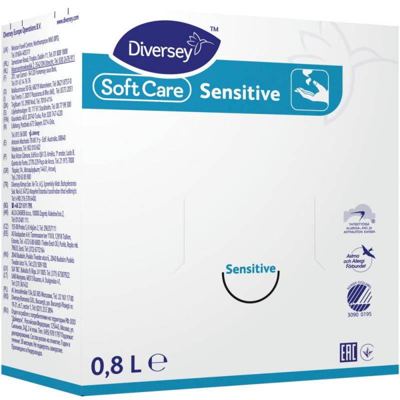 H&aring;nds&aelig;be, Diversey Soft Care Sensitive, 800 ml, uden farve og parfume, flydende