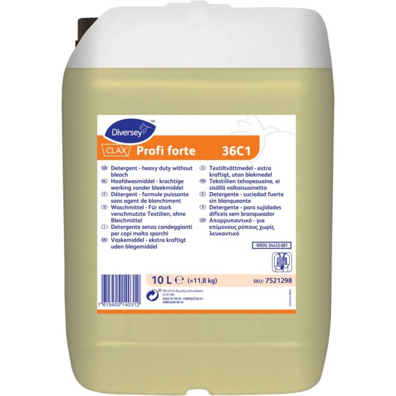T&oslash;jvask, Diversey CLAX Profi Forte 36C1, 10 l, hvidt, uden farve, med parfume