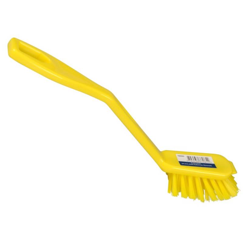Opvaskeb&oslash;rste, 27cm, gul, nylon/PP, stive b&oslash;rsteh&aring;r, skrabekant