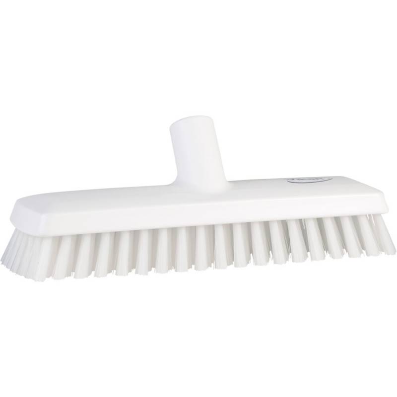 Gulvskrubbe, med vandgenneml&oslash;b, Vikan, 27x7,5x10cm, hvid, polyester/PP/rustfrit st&aring;l, 27 cm, medium
