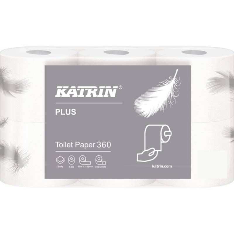 Toiletpapir, Katrin Plus, 2-lags, 50m x 10,4cm, &Oslash;11,6cm, hvid, nyfiber