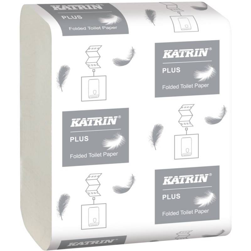 Toiletpapir, Katrin Plus, 2-lags, 23x10,3cm, hvid, nyfiber, i ark