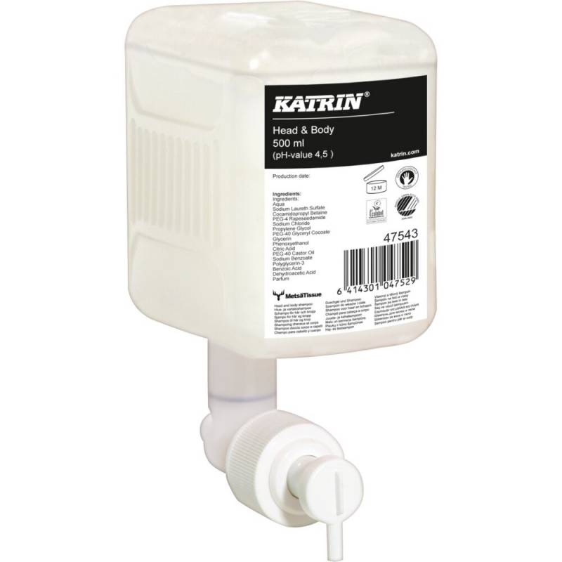 H&aring;r og bodyshampoo, Katrin, 500 ml, med parfume,0,6 ml pr. dosering