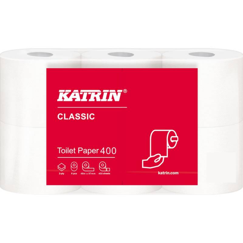 Toiletpapir, Katrin Classic, 2-lags, 48m x 9,8cm, &Oslash;11,8cm, hvid, blandingsfibre