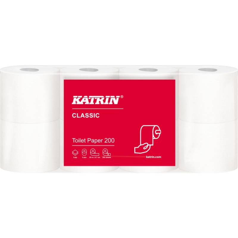 Toiletpapir, Katrin Classic, 2-lags, 25m x 9,7cm, &Oslash;10,5cm, hvid, blandingsfibre
