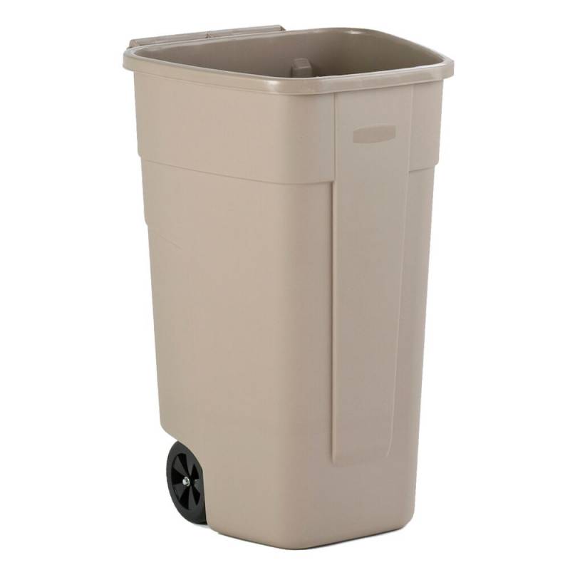 Affaldscontainer, Rubbermaid, beige, plast, 110 l, med 2 hjul, uden l&aring;g, til kildesortering og tungt affald og udend&oslash;rs