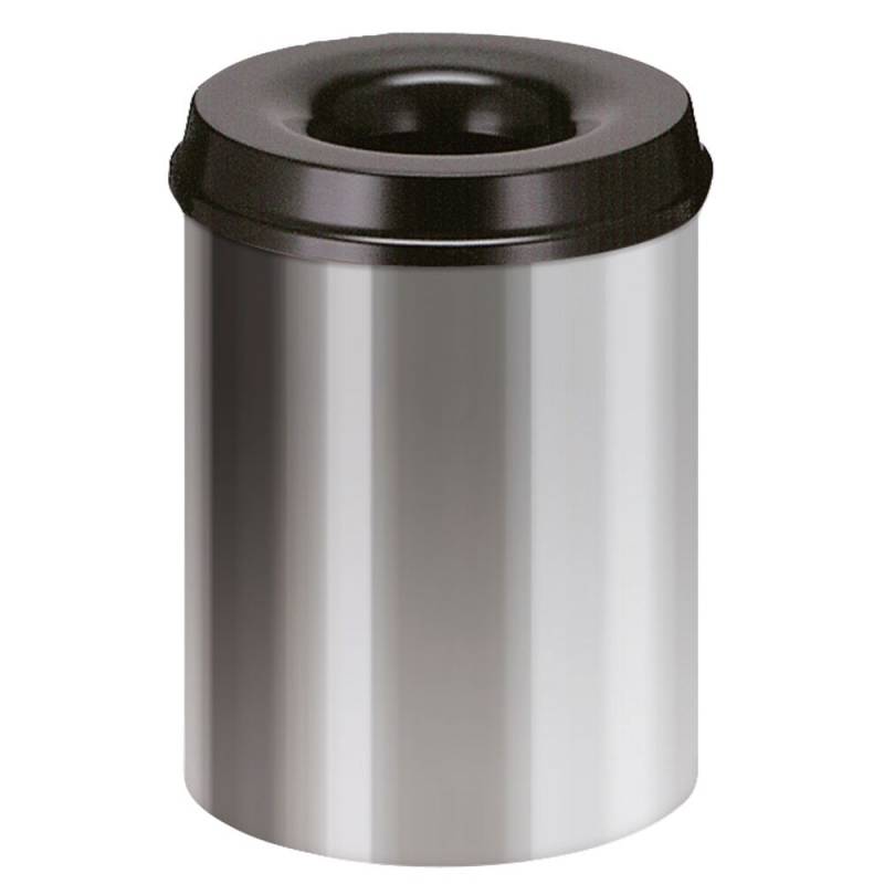 Affaldsspand, brandh&aelig;mmende, V-Part, alu, pulverlakeret st&aring;l, 15 l, med sort l&aring;g, brandsikker *Denne vare tages ikke retur*