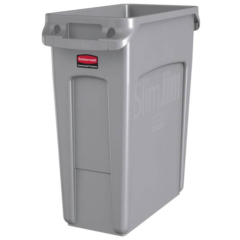 Affaldsspand, Rubbermaid Slim Jim, gr&aring;, plast, 60 l, med s&aelig;kkeholder