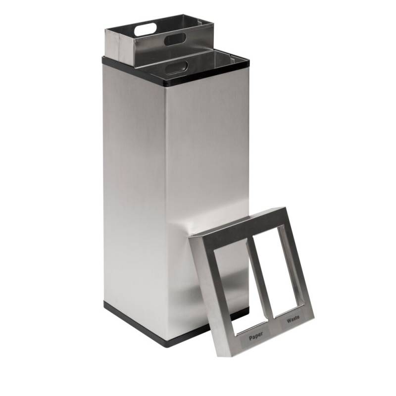Affaldsspand, Carro-Line Carro-Mix, st&aring;l mat, rustfrit st&aring;l, 2-rums, 2x25 l, med inderspand i metal, ildd&aelig;mpende, kildesortering mulig, til tungt affald *Denne vare tages ikke retur*