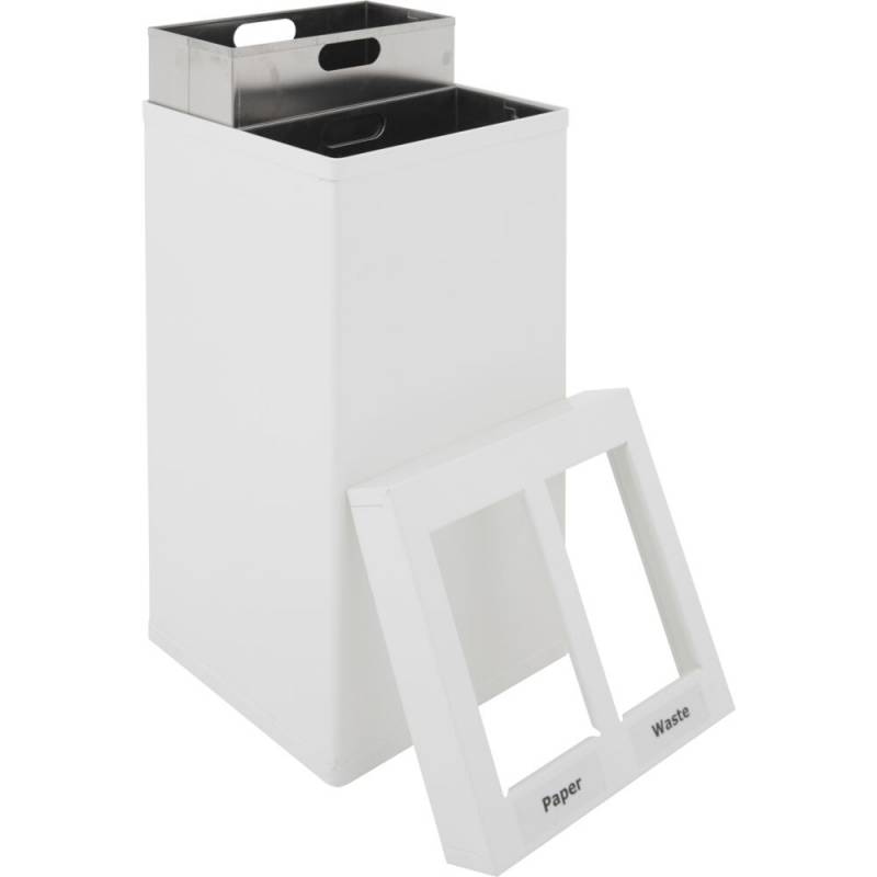 Affaldsspand, Carro-Line Carro-Mix, hvid, pulverlakeret st&aring;l, 2-rums, 2x25 l, med inderspand i metal, ildd&aelig;mpende, kildesortering mulig, til tungt affald *Denne vare tages ikke retur*