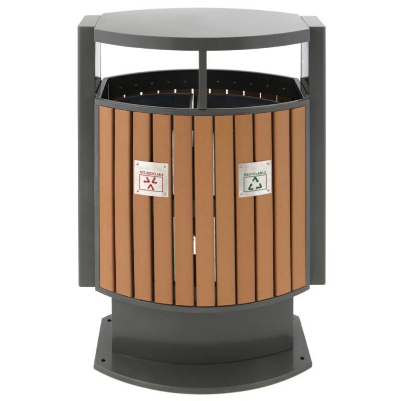 Affaldsspand, udend&oslash;rs, V-Part, gr&aring;, st&aring;l/tr&aelig;, 2-rums, 2x39 l, med inderspand i metal, ildd&aelig;mpende, forberedt til jordmontering inkl. materiale til montering og n&oslash;gle *Denne vare tages ikke retur*