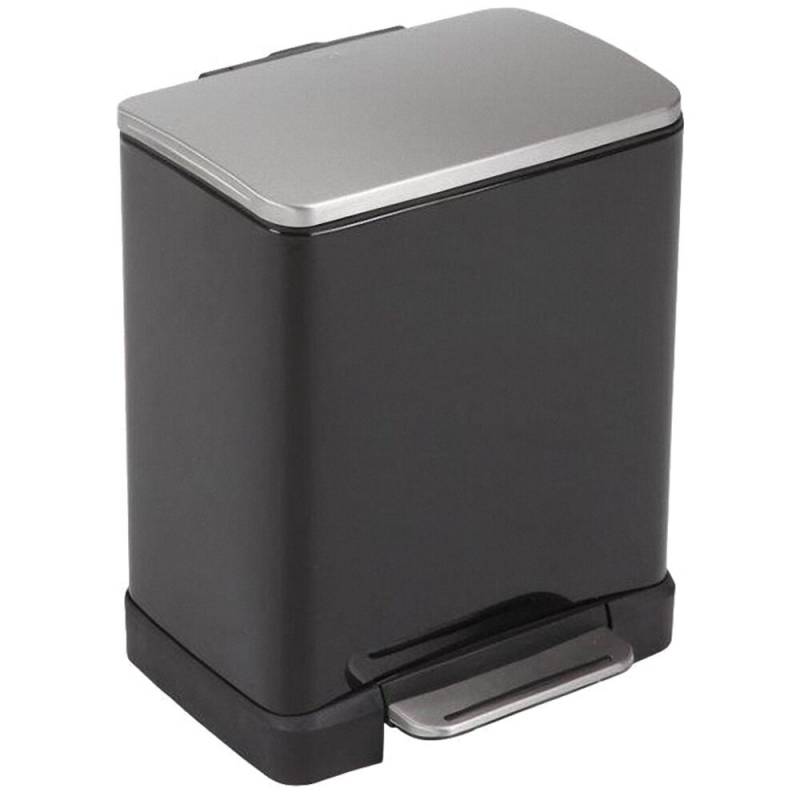 Pedalspand, EKO E-cube, sort, pulverlakeret st&aring;l, 2-rums, 10+9 l, plast inderspand, soft close, fingeraftryksfri *Denne vare tages ikke retur*