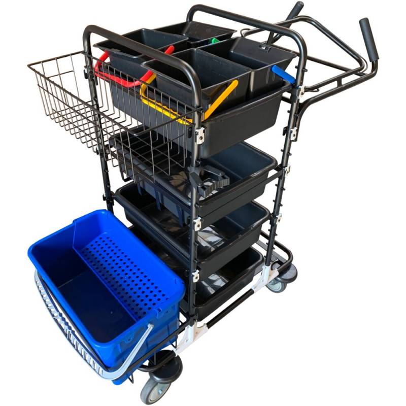 Reng&oslash;ringsvogn, stor, 1320x510x1180mm, sort, jern, til drypsystem, med tilbeh&oslash;r *Denne vare tages ikke retur*