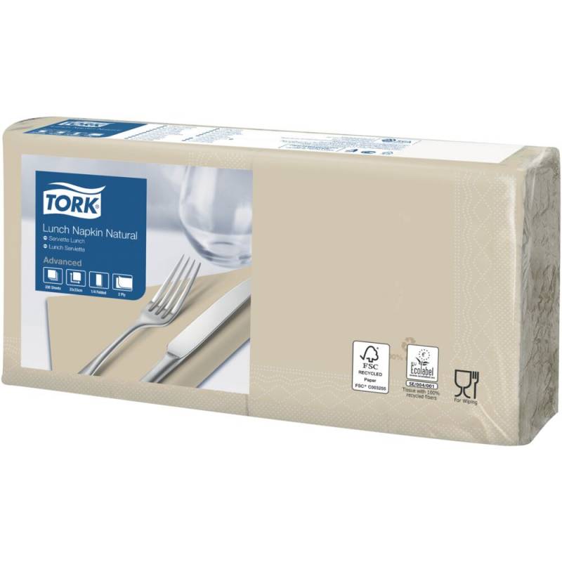 Frokostserviet, Tork Advanced, 2-lags, 1/4 fold, 33x33cm, natur, genanvendt papir