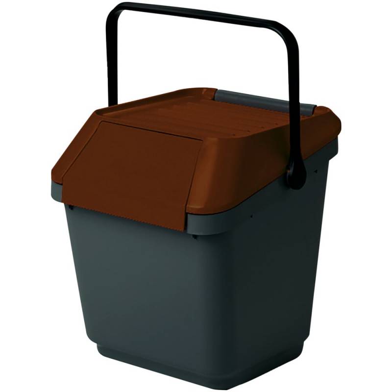Affaldsspand, EasyMax, gr&aring;, plast, 35 l, med brun l&aring;g, stabelbar