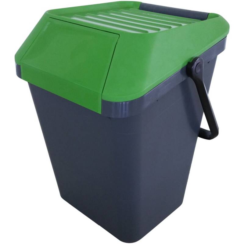 Affaldsspand, EasyMax, gr&aring;, plast, 45 l, med gr&oslash;n l&aring;g, stabelbar