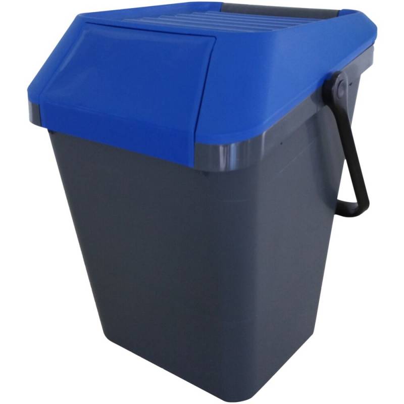 Affaldsspand, EasyMax, gr&aring;, plast, 45 l, med bl&aring; l&aring;g, stabelbar