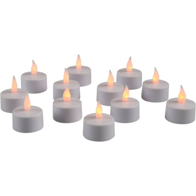 Ekstra LED fyrfadslys, 4,5cm, &Oslash;4cm, hvid, plast, 12 stk. genopladelige, med pulserende flamme *Denne vare tages ikke retur*