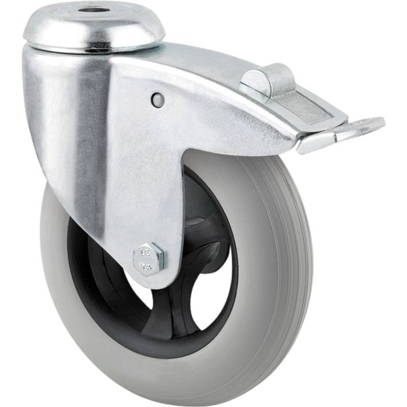 Hjul, Vileda Origo, &Oslash;125mm, gr&aring;, plast/st&aring;l, med bremse, drejeligt, bl&oslash;de *Denne vare tages ikke retur*
