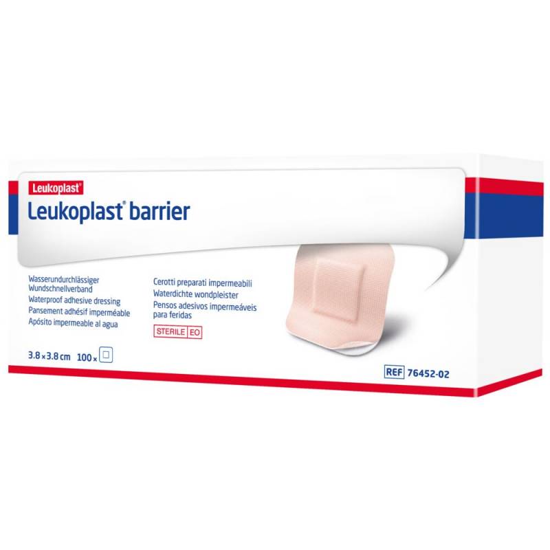 H&aelig;fteplaster, Leukoplast Barrier, 3,8x3,8cm, beige, vandfast, steril *Denne vare tages ikke retur*