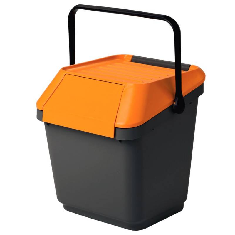 Affaldsspand, EasyMax, gr&aring;, plast, 35 l, med orange l&aring;g, stabelbar