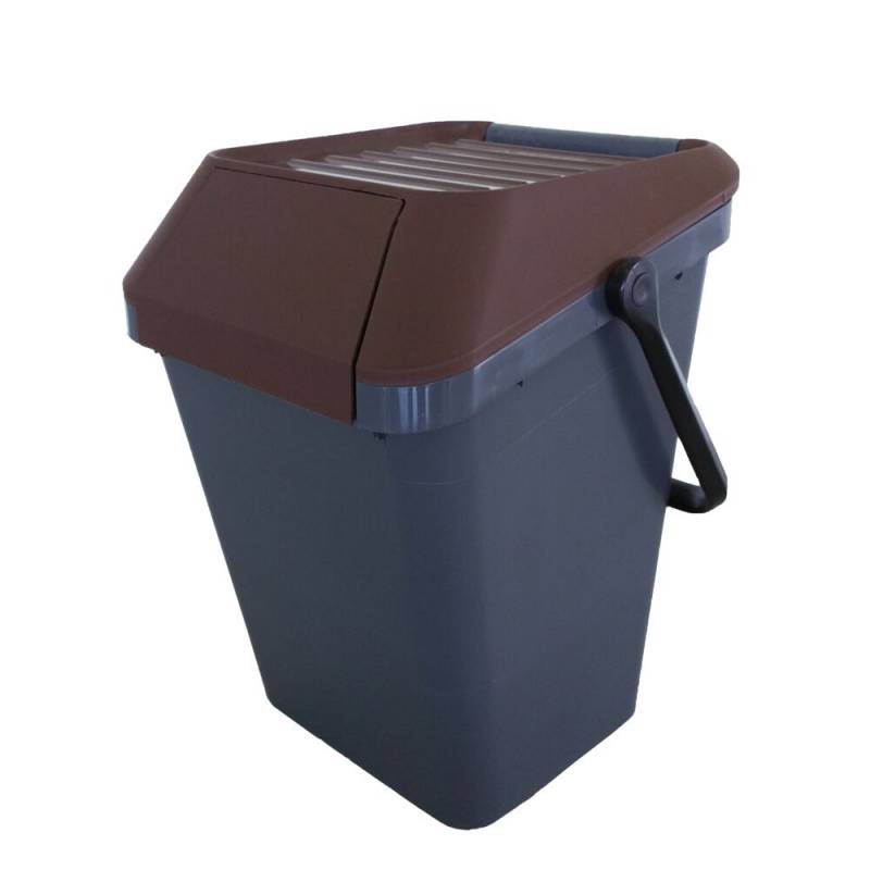 Affaldsspand, EasyMax, gr&aring;, plast, 45 l, med brun l&aring;g, stabelbar
