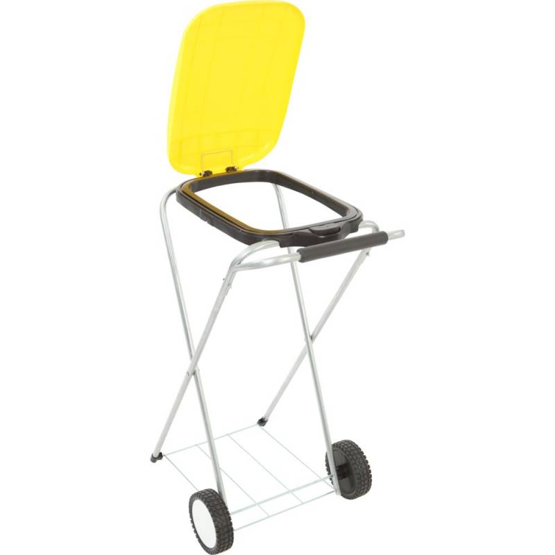 Affaldsstativ, Move&Up, gul, galvaniseret st&aring;l, 120 l, med s&aelig;kkeholder og gult l&aring;g med "push"-knap *Denne vare tages ikke retur*