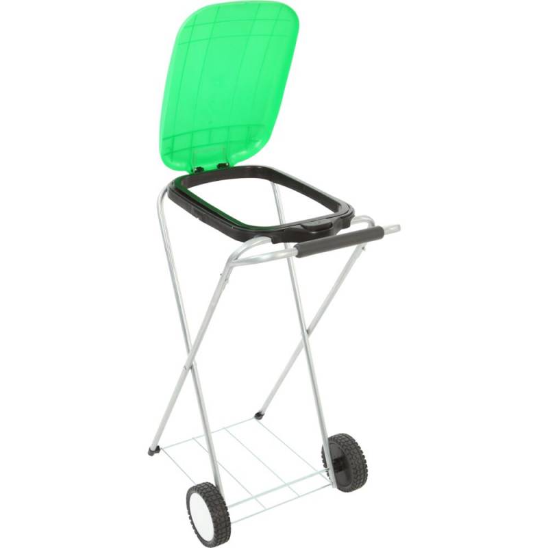 Affaldsstativ, Move&Up, gr&oslash;n, galvaniseret st&aring;l, 120 l, med s&aelig;kkeholder og gr&oslash;nt l&aring;g med "push"-knap *Denne vare tages ikke retur*