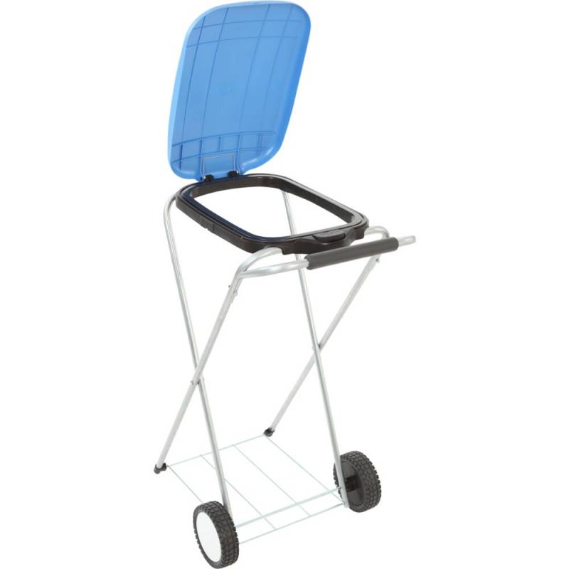 Affaldsstativ, Move&Up, bl&aring;, galvaniseret st&aring;l, 120 l, med s&aelig;kkeholder og bl&aring;t l&aring;g med "push"-knap *Denne vare tages ikke retur*
