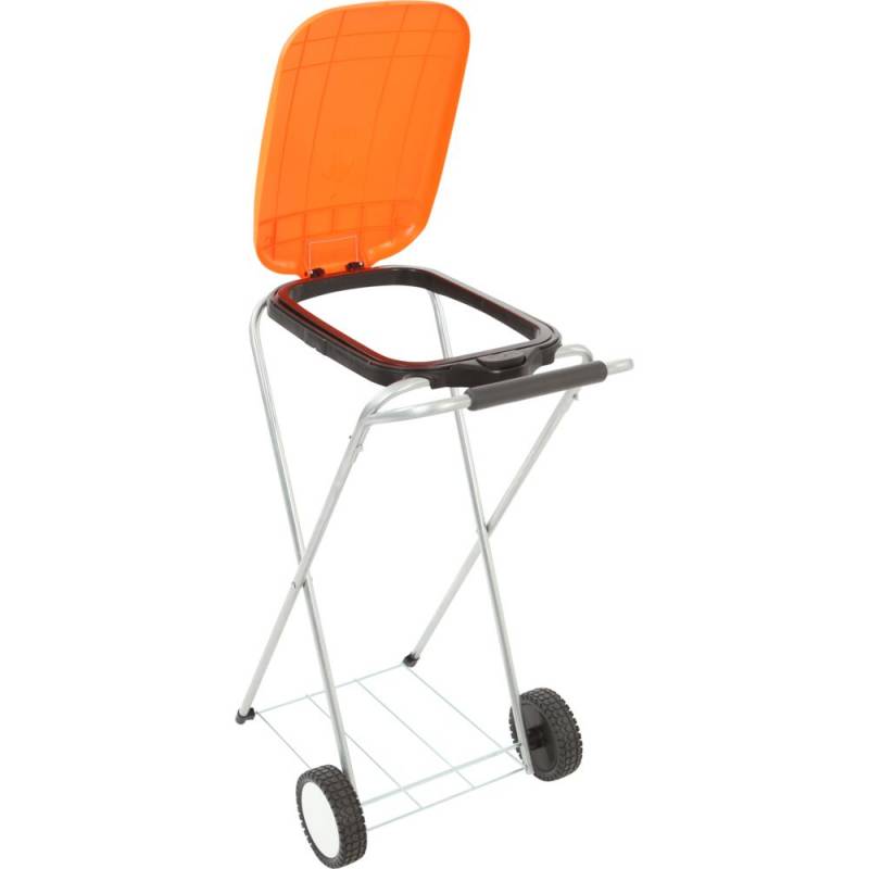 Affaldsstativ, Move&Up, orange, galvaniseret st&aring;l, 120 l, med s&aelig;kkeholder og orange l&aring;g med "push"-knap *Denne vare tages ikke retur*