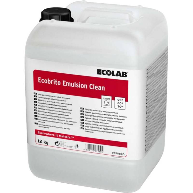 T&oslash;jvask, Ecolab Ecobrite Emulsion Clean, 10 l, kul&oslash;rt og hvidt, uden farve og parfume