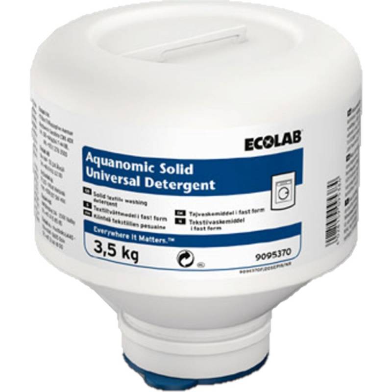 T&oslash;jvask, Ecolab Aquanomic Solid Universal Detergent, hvidt, uden farve og parfume, 3,5 kg *Denne vare tages ikke retur*