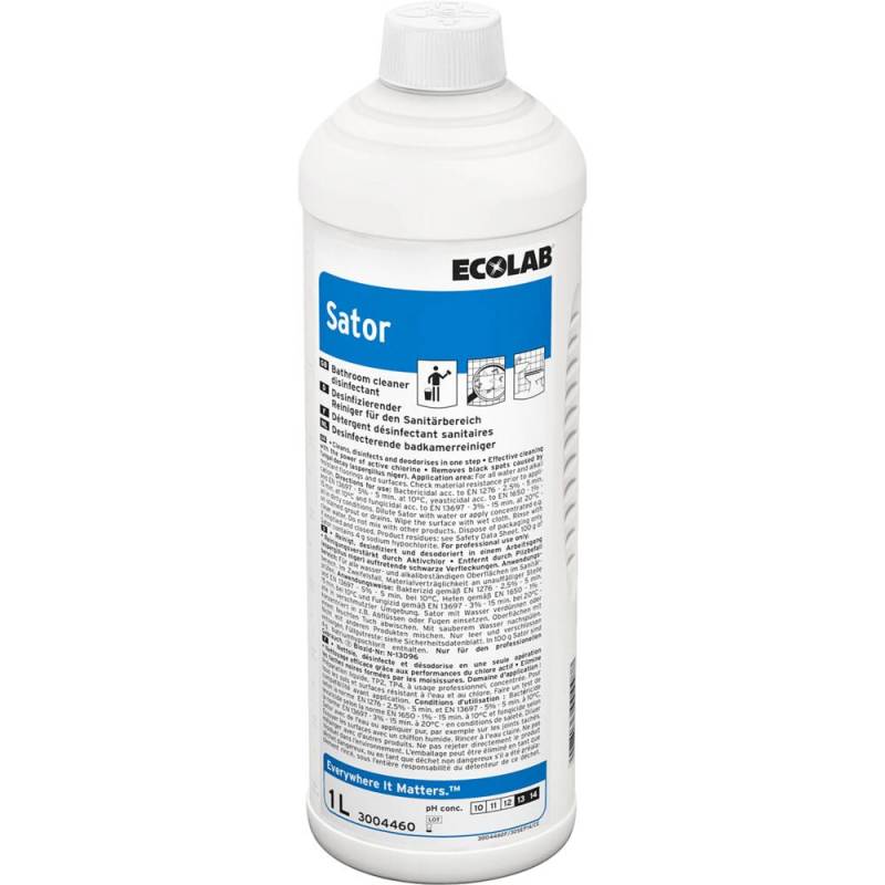 Reng&oslash;rings- og desinfektionsmiddel, Ecolab Sator, 1 l, med klor, farve og parfume
