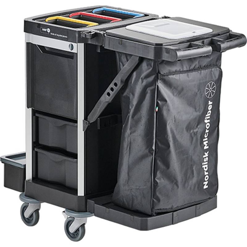 Reng&oslash;ringsvogn, Nordic Recycle Trolley 2.0, lille, 820x620x1070mm, sort, genanvendt HDPE/aluminium, til fugtsystem, med tilbeh&oslash;r og affaldss&aelig;k