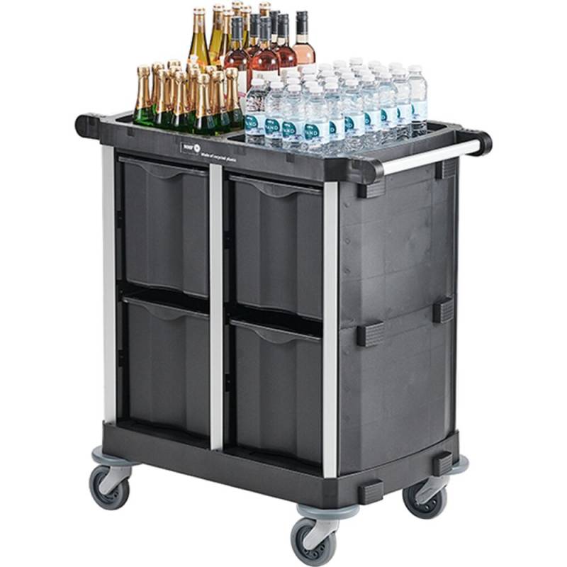 Hotelvogn, Nordic Recycle Trolley 2.0, 1010x560x1070mm, sort, genanvendt HDPE/aluminium, til service, med tilbeh&oslash;r