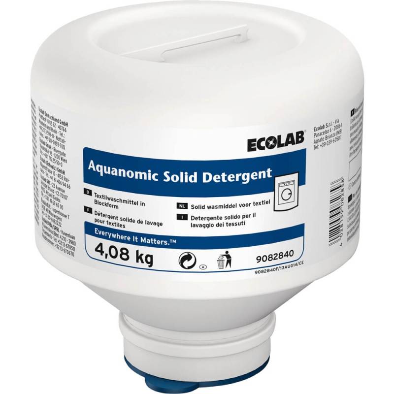 T&oslash;jvask, Ecolab Aquanomic Solid Detergent, kul&oslash;rt, uden farve og parfume, 4,08 kg