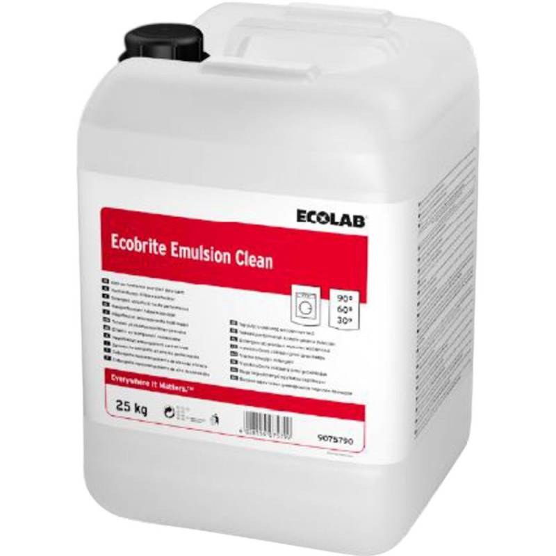T&oslash;jvask, Ecolab Ecobrite Emulsion Clean, 20 l, kul&oslash;rt og hvidt, uden farve og parfume *Denne vare tages ikke retur*