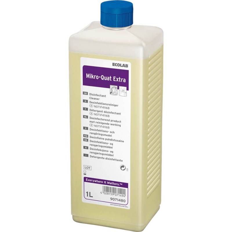 Reng&oslash;rings- og desinfektionsmiddel, Ecolab Mikro Quat extra, 1 l, uden farve og parfume