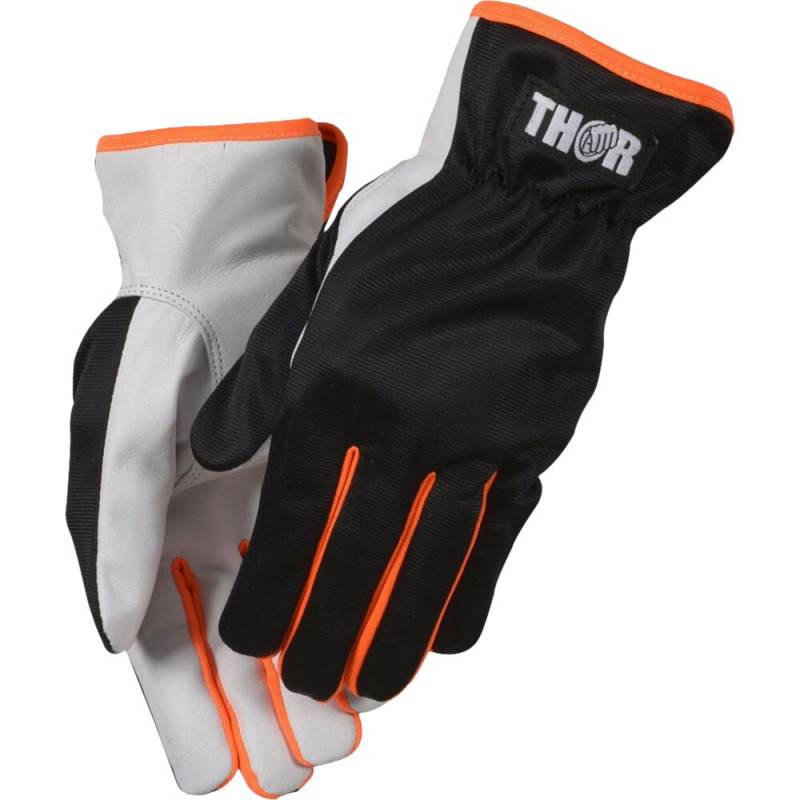 Gedeskindshandske, THOR, 8, sort, gedeskind/polyester, med orange kant