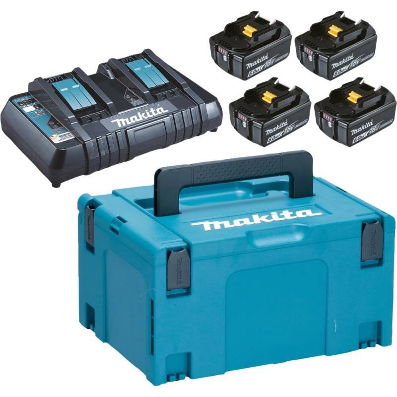 Batteripakke, Makita LXT, 18V, 395x395x215mm, bl&aring;, 4x 6,0Ah, dobbelt lynlader *Denne vare tages ikke retur*